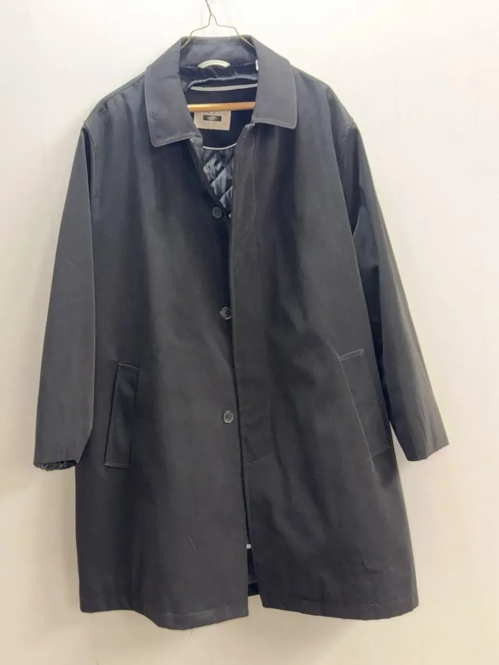 Joseph Abboud Black Quilted Lined Trench Car Coat Size 46R
